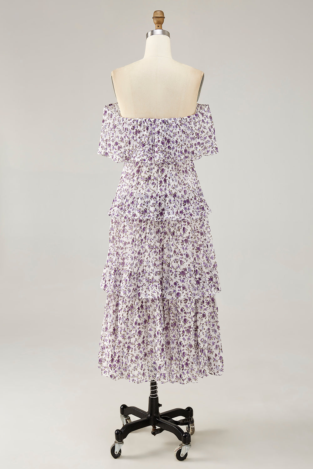 Off The Shoulder Lilla Blomst Trykt A Line Brudegjest Kjole