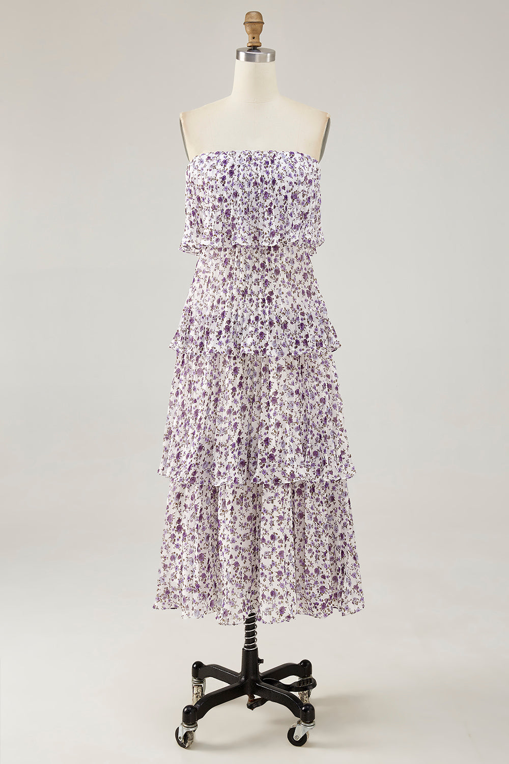 Off The Shoulder Lilla Blomst Trykt A Line Brudegjest Kjole
