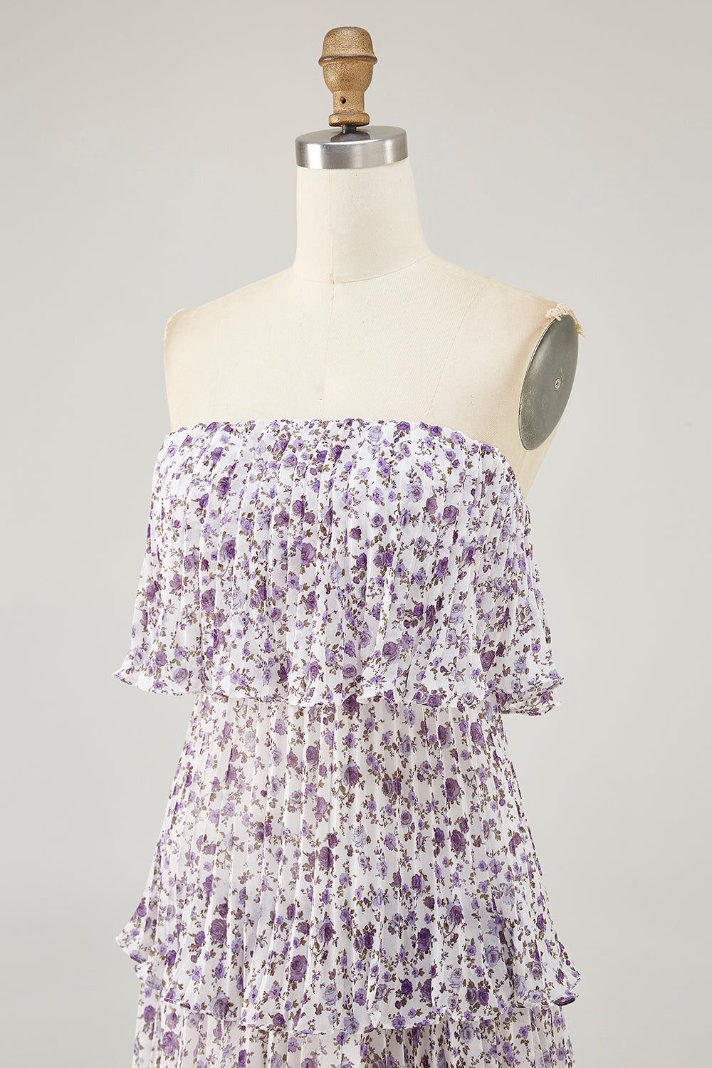 Off The Shoulder Lilla Blomst Trykt A Line Brudegjest Kjole
