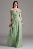 Eukalyptus A-linje Off The Shoulder Lang brudepikekjole
