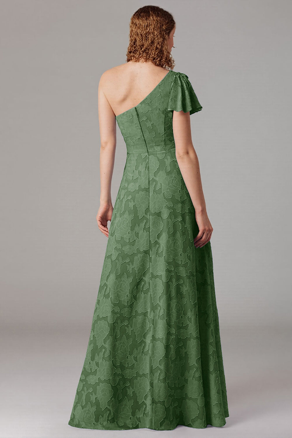 Støvete blå A-linje en skulder brudepikekjole med splitt