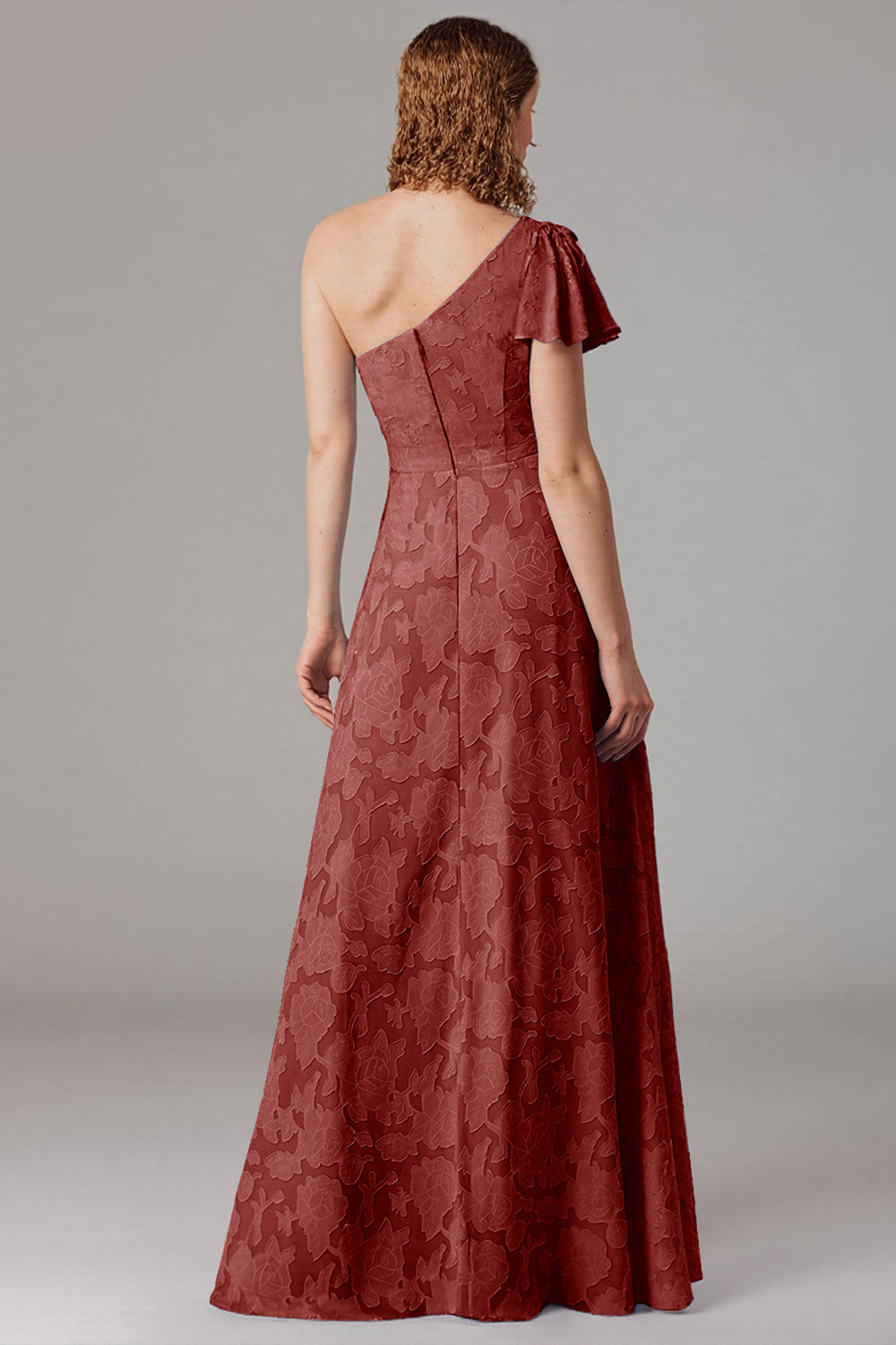 Støvete blå A-linje en skulder brudepikekjole med splitt