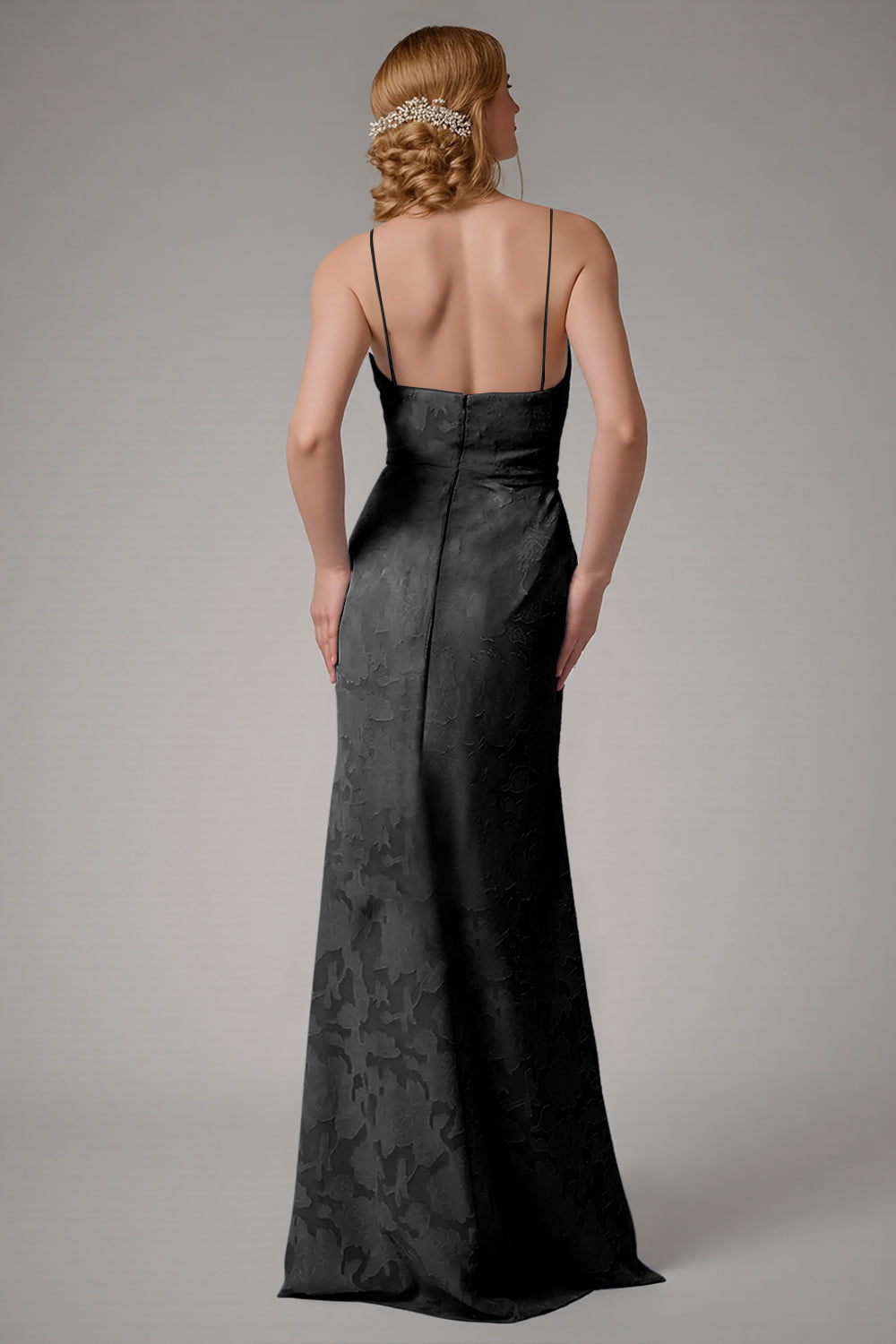 Støvet Blå Slire Spaghetti Stropper Brudepike Kjole Med Splitt