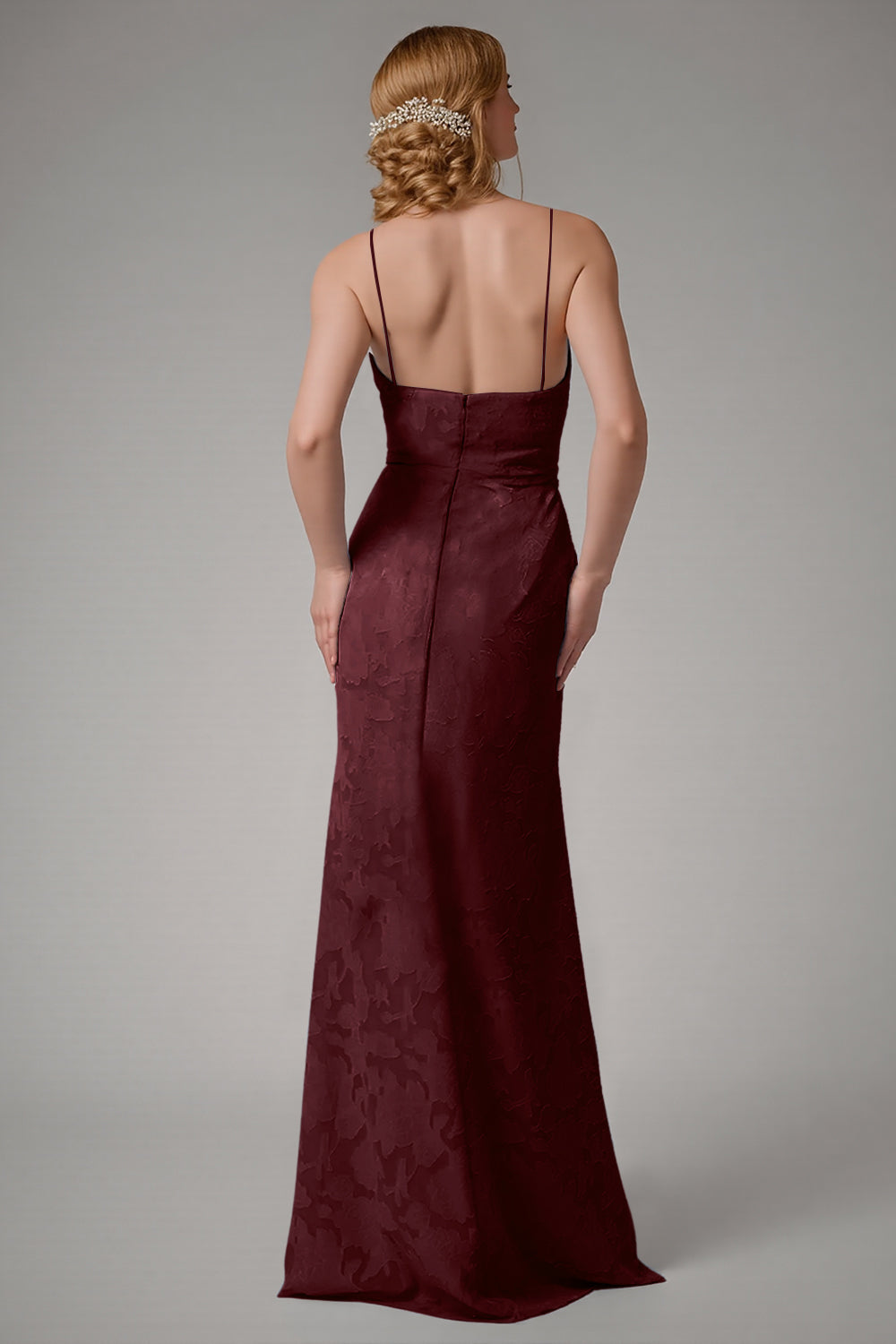 Støvet Blå Slire Spaghetti Stropper Brudepike Kjole Med Splitt