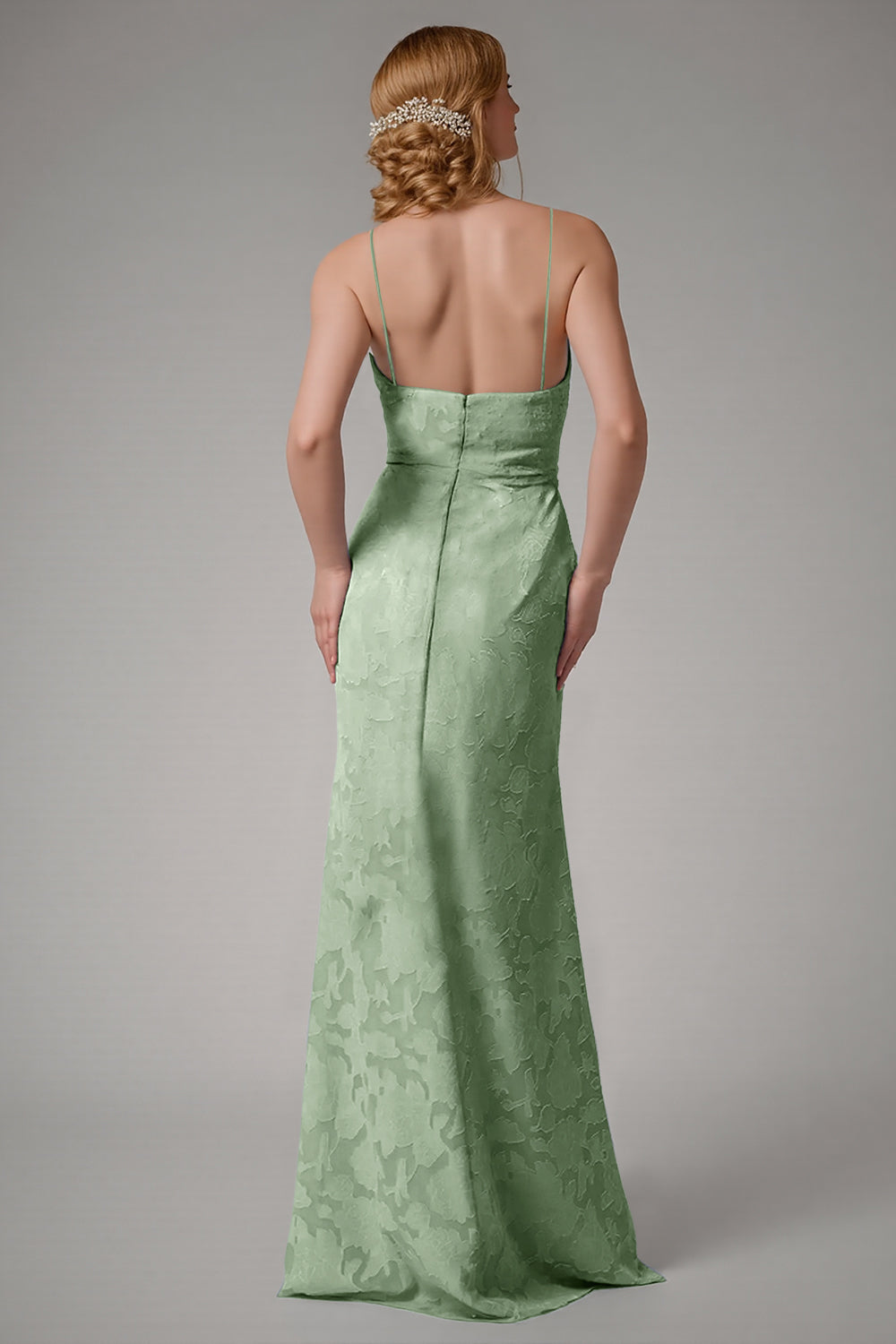 Støvet Blå Slire Spaghetti Stropper Brudepike Kjole Med Splitt