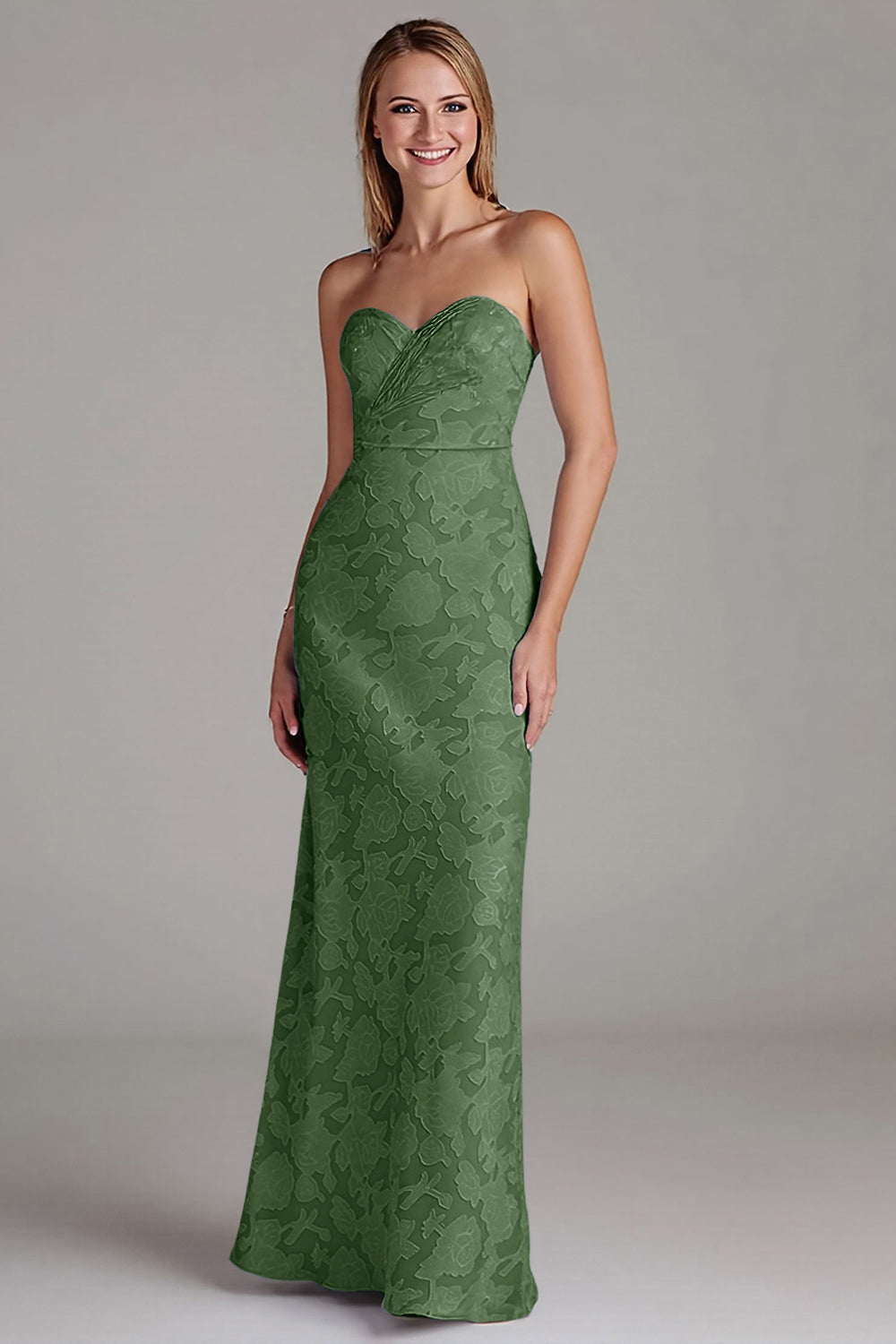 Stroppeløs slire støvete blå lang brudepikekjole