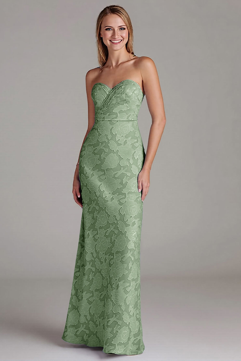 Stroppeløs slire støvete blå lang brudepikekjole