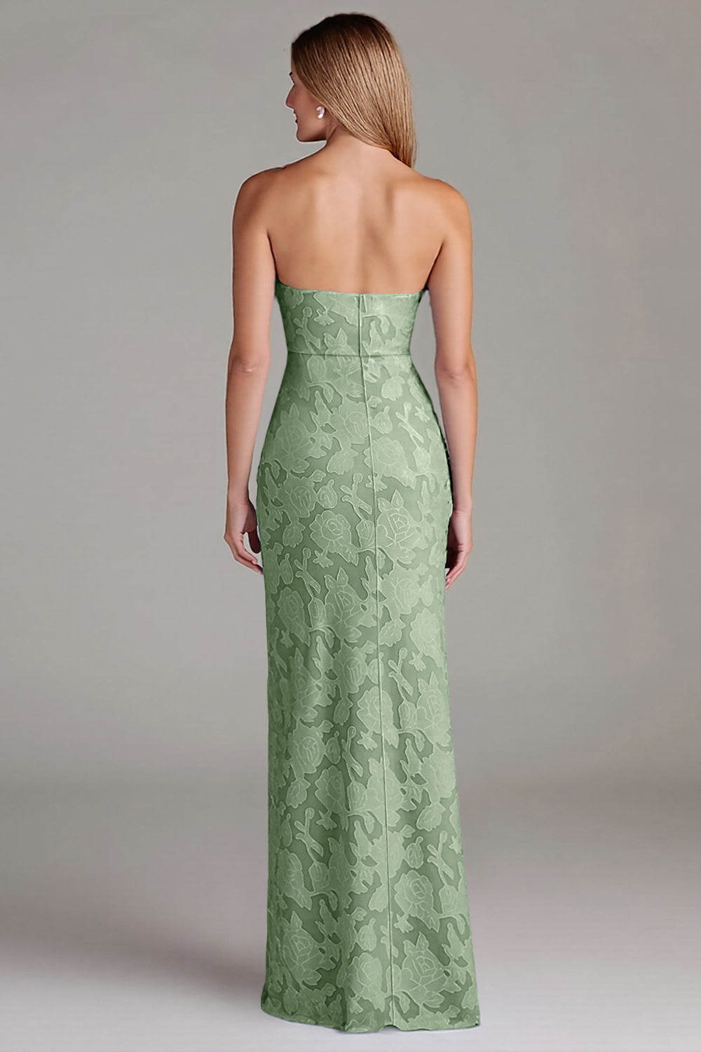 Stroppeløs slire støvete blå lang brudepikekjole