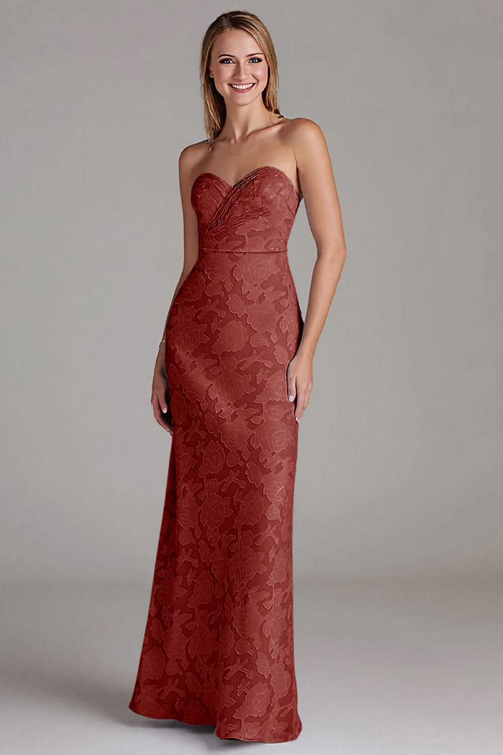 Stroppeløs slire støvete blå lang brudepikekjole