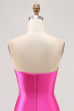 Fuchsia Stroppeløs Beaded Bodycon Homecoming Kjole med Splitt