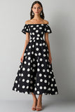 Off The Shoulder Svart Hvit A Line Polka Dots Kjole