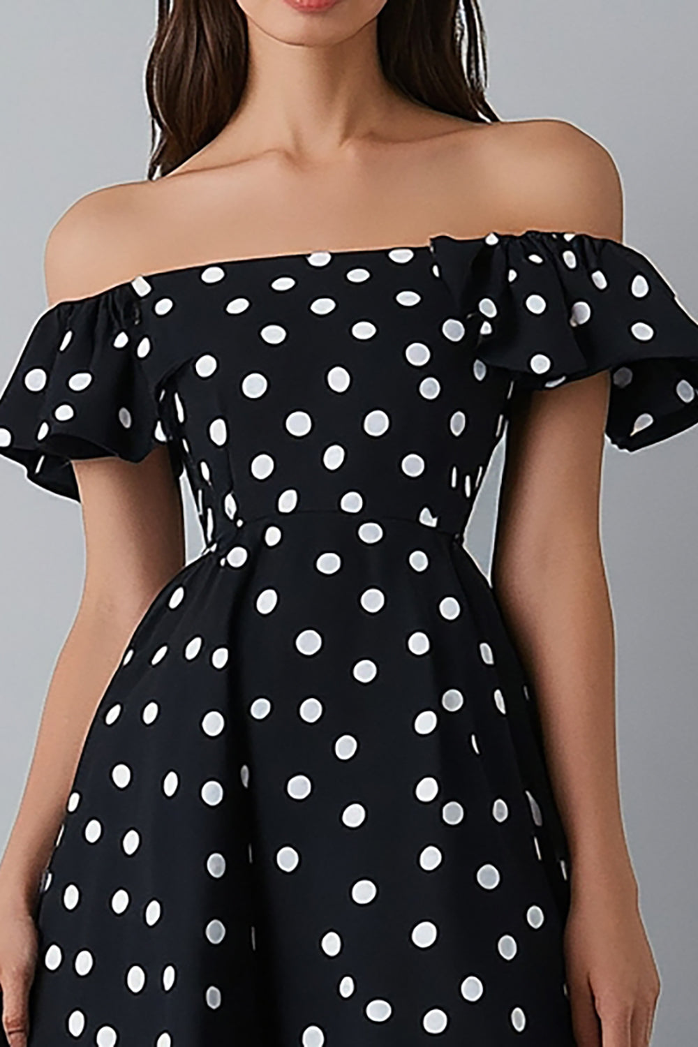 Off The Shoulder volangkjole Svart Hvit Polka Dots Kjole