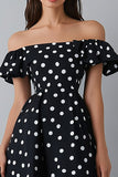 Off The Shoulder volangkjole Svart Hvit Polka Dots Kjole
