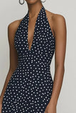Chiffon Halter A-linje Svart Hvit Polka Dots Kjole