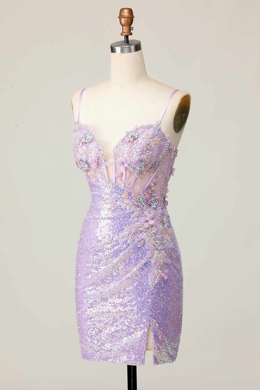 Glitrende Lilla Bodycon Korsett Paljetter Homecoming Kjole med 3D-blomster