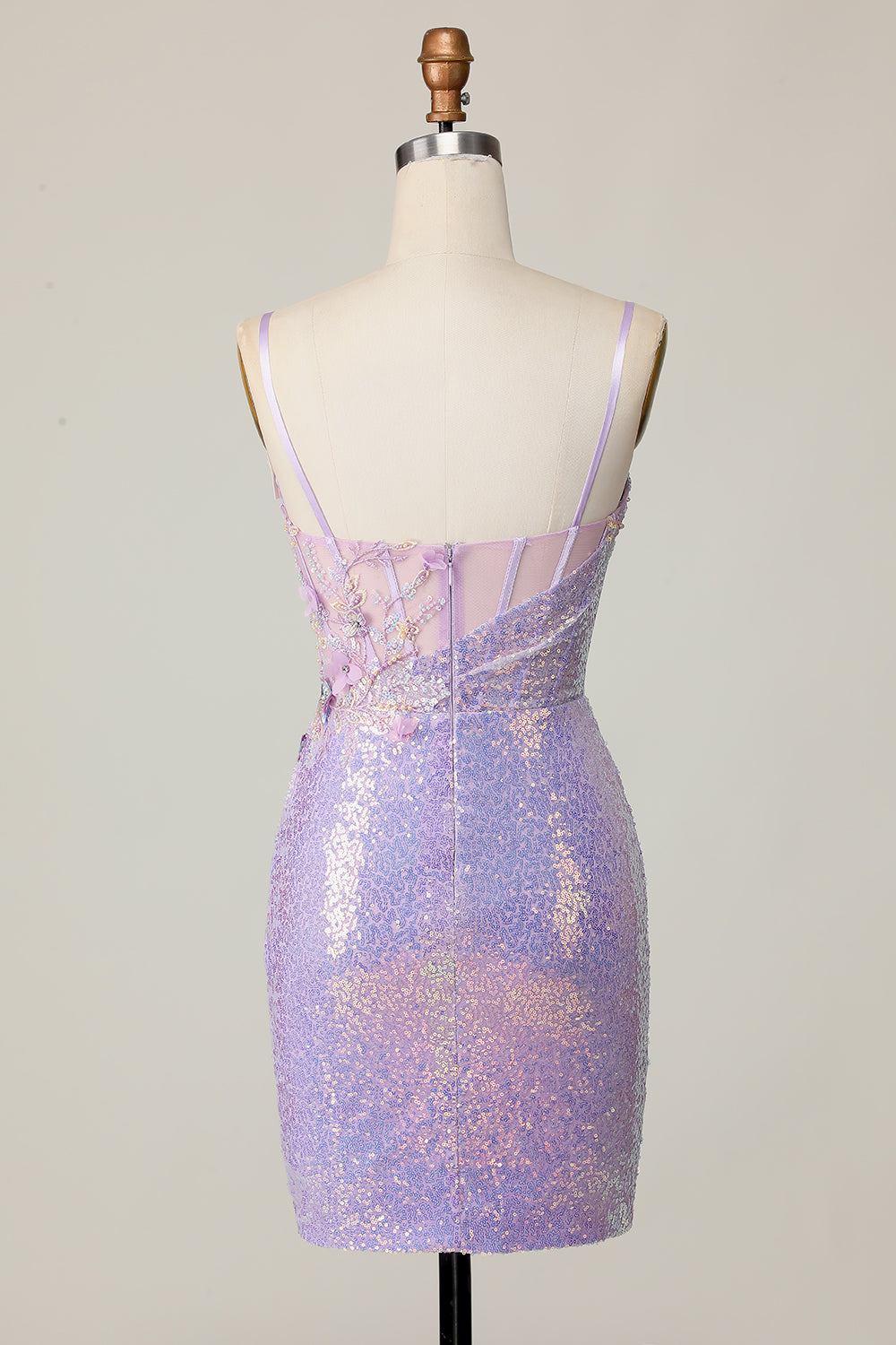 Glitrende Lilla Bodycon Korsett Paljetter Homecoming Kjole med 3D-blomster