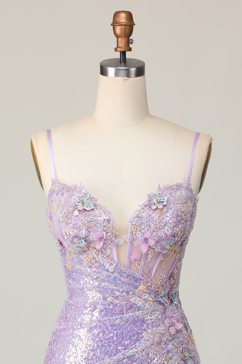 Glitrende Lilla Bodycon Korsett Paljetter Homecoming Kjole med 3D-blomster
