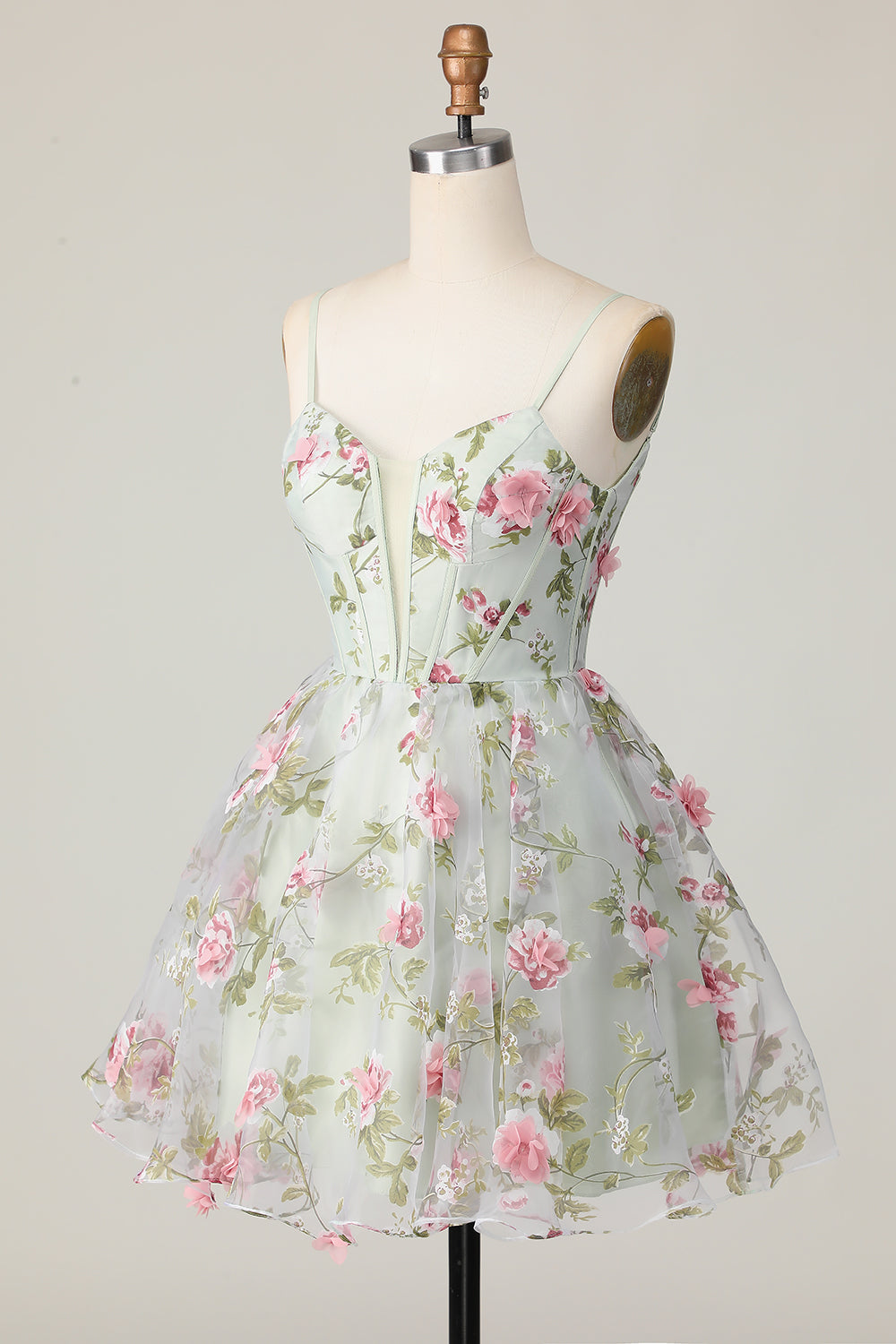 Sage Flower A-Line Korsett Homecoming Kjole med Lace Up Back