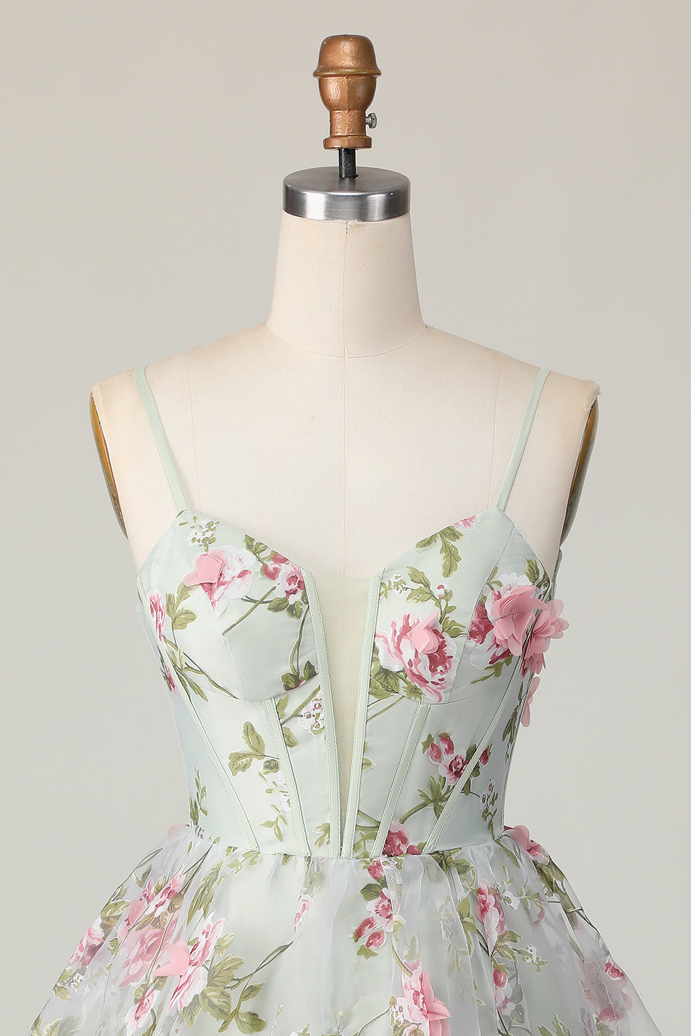 Sage Flower A-Line Korsett Homecoming Kjole med Lace Up Back