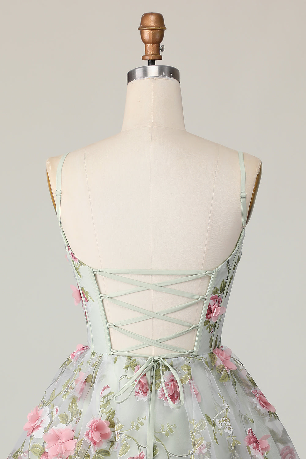 Sage Flower A-Line Korsett Homecoming Kjole med Lace Up Back