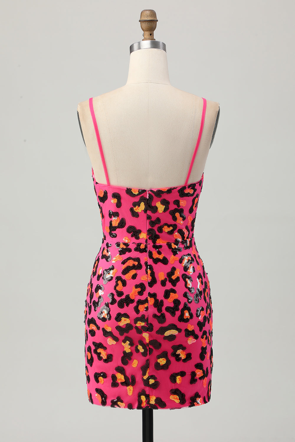 Fuchsia Bodycon Spaghetti Stropper Paljetter Homecoming Kjole med Splitt