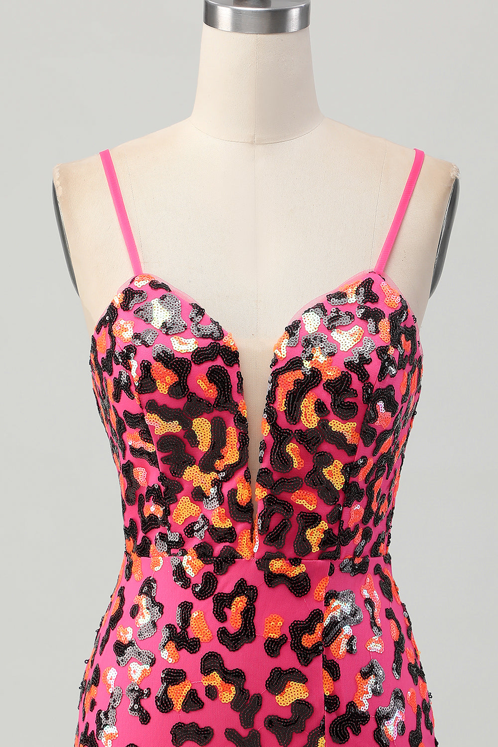 Fuchsia Bodycon Spaghetti Stropper Paljetter Homecoming Kjole med Splitt