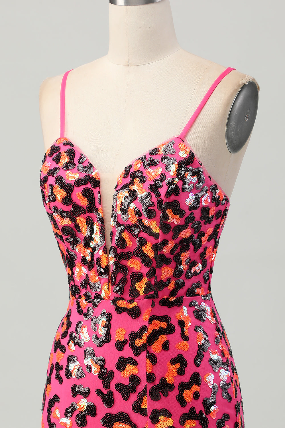 Fuchsia Bodycon Spaghetti Stropper Paljetter Homecoming Kjole med Splitt