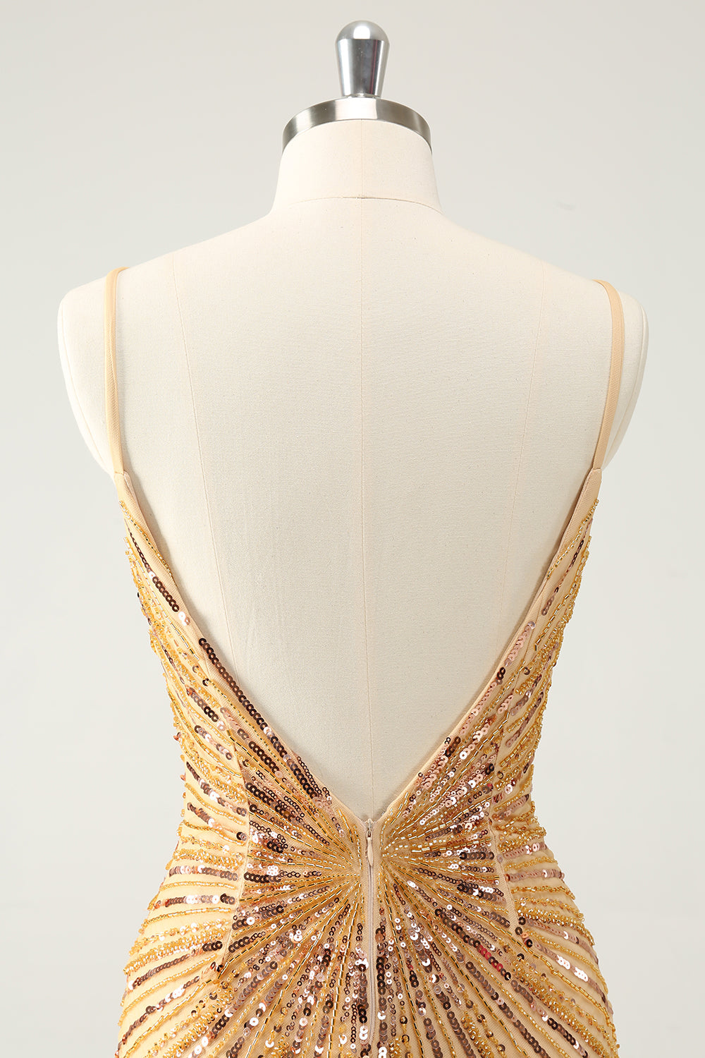 Golden Bodycon Spaghetti stropper Homecoming kjole med paljetter