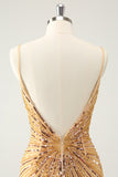 Golden Bodycon Spaghetti stropper Homecoming kjole med paljetter