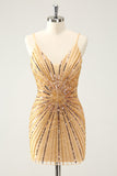 Golden Bodycon Spaghetti stropper Homecoming kjole med paljetter