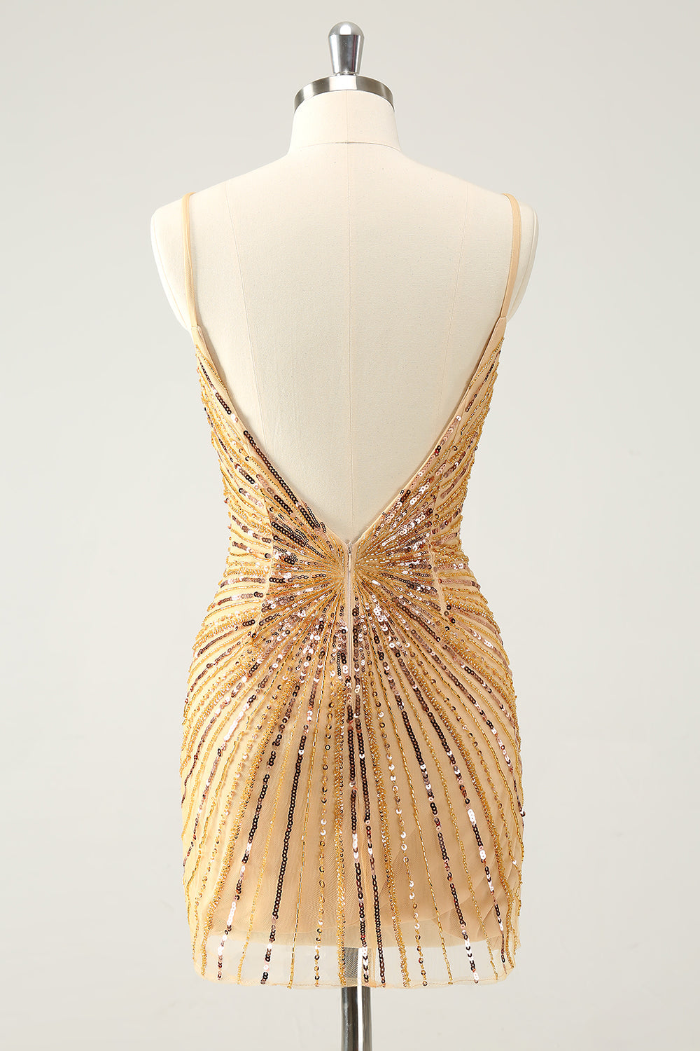 Golden Bodycon Spaghetti stropper Homecoming kjole med paljetter