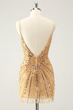 Golden Bodycon Spaghetti stropper Homecoming kjole med paljetter
