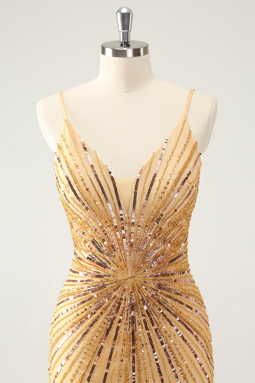 Golden Bodycon Spaghetti stropper Homecoming kjole med paljetter