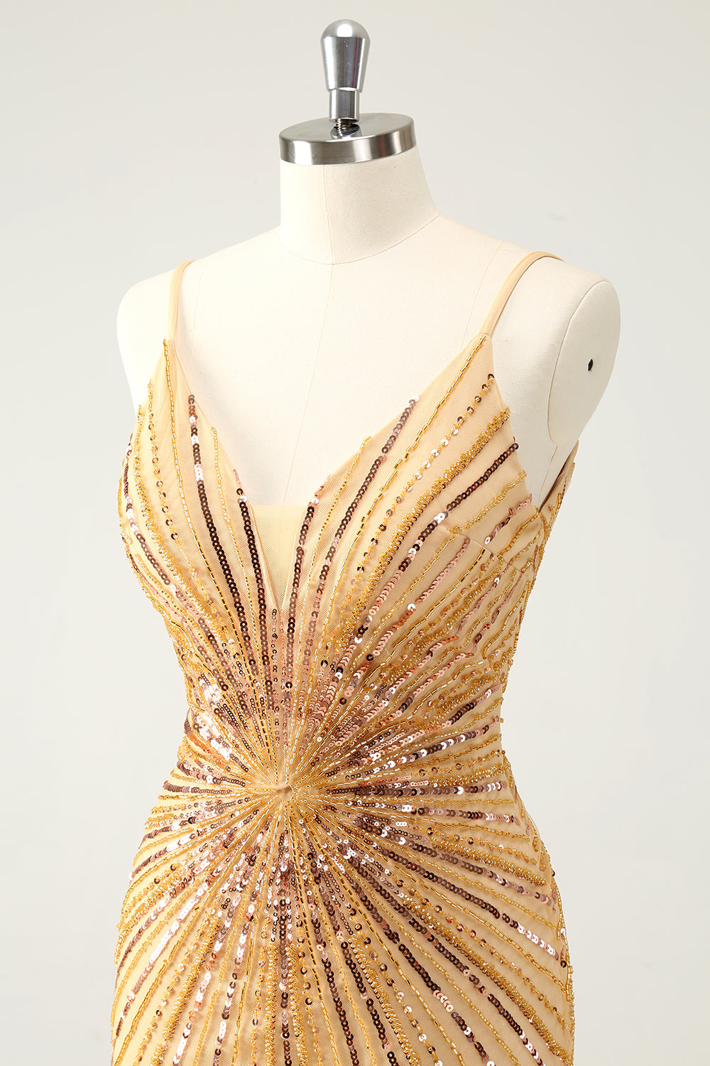 Golden Bodycon Spaghetti stropper Homecoming kjole med paljetter