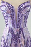 Sparkly Dark Purple Spaghetti stropper Korsett Homecoming kjole med paljetter
