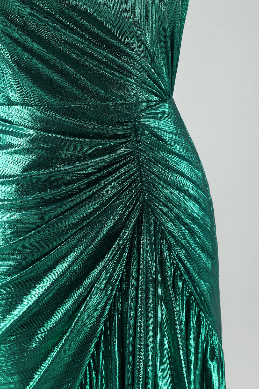 Mørkegrønn Metallic One Shoulder Havfrue Cocktail Kjole med Volanger