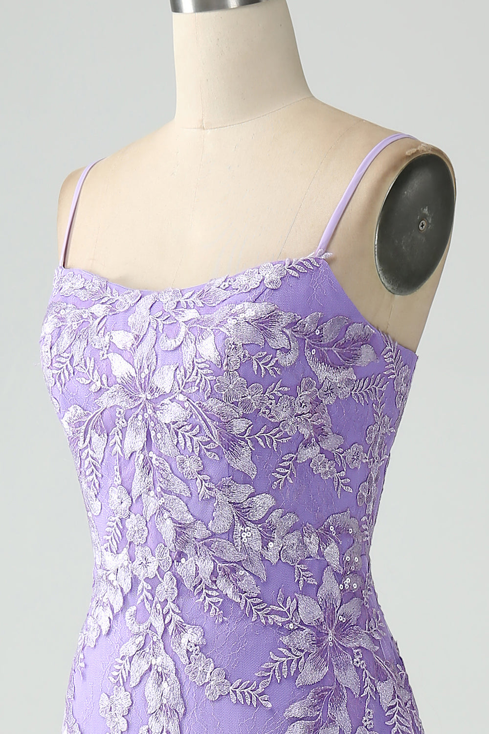 Havfrue Lilac Spaghetti stropper Long Prom Kjole med Appliques
