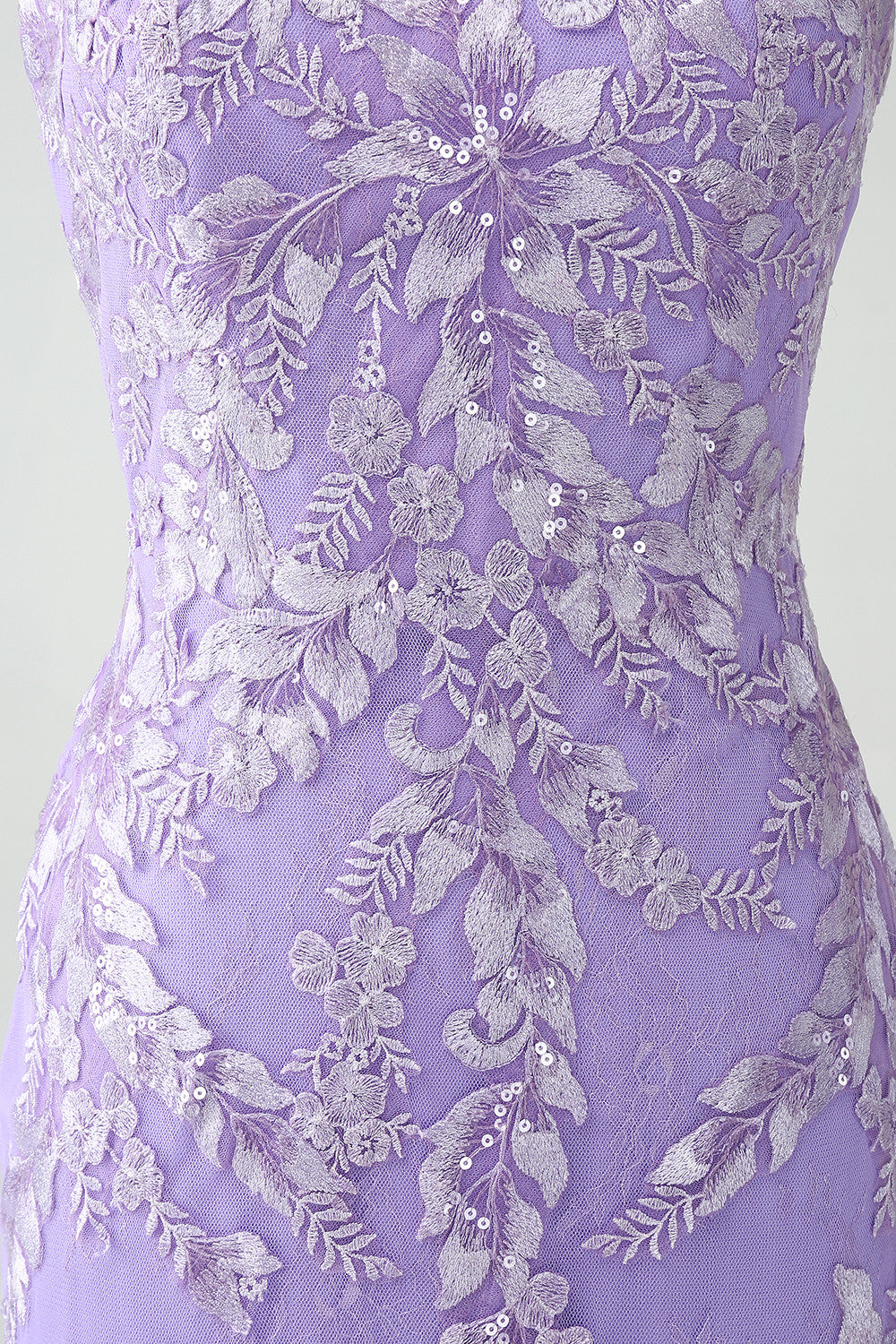Havfrue Lilac Spaghetti stropper Long Prom Kjole med Appliques