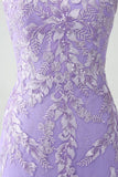 Havfrue Lilac Spaghetti stropper Long Prom Kjole med Appliques