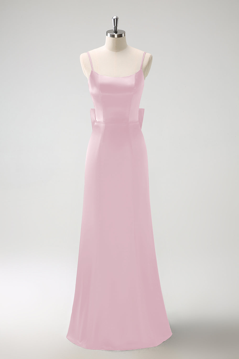 Svart Havfrue Spaghetti Stropper Ruffed Bow Back Sateng Lang Brudepike Kjole