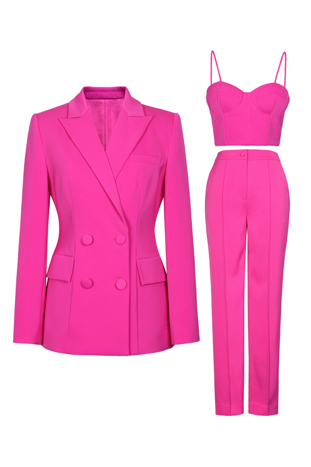 Hot Pink Peak Lapel 3 Piece Kvinner Prom Suits