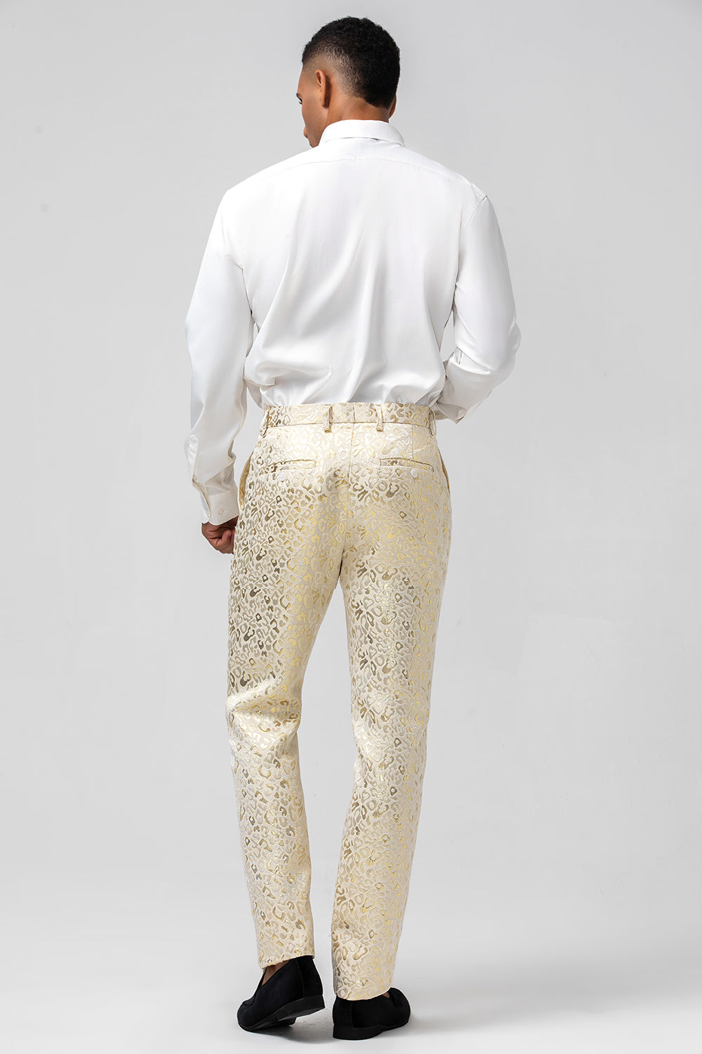 Glitter Champagne Sjal Jakkeslag Jacquard 2-delt Menns Balldresser med belte