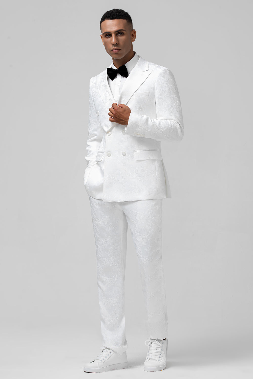 Hvit Slim Fit Peak jakkeslag Jacquard Dobbeltspent 2-delt Herredresser