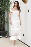 Hvit Tiered Long Boho Engagement Party kjole med blonder