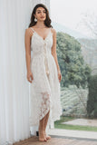 Spaghetti stropper High-Low Little White Dress med blonder