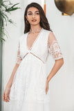 Hvit Boho Maxi blonder formell festkjole