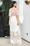 Hvit Boho Maxi blonder formell festkjole