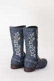 Blå brodert Cowgirl Boho Mid Calf Boots