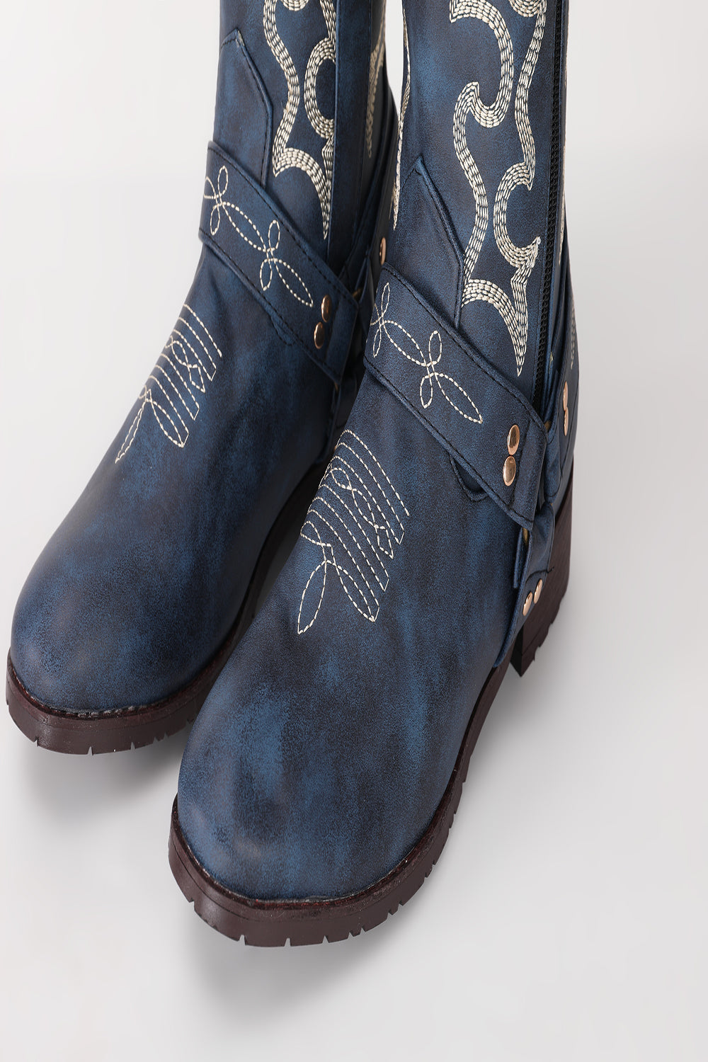 Blå brodert Cowgirl Boho Mid Calf Boots