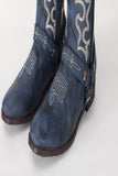 Blå brodert Cowgirl Boho Mid Calf Boots